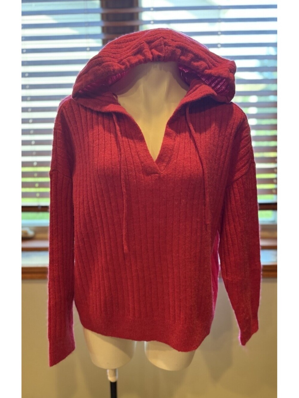 Lucky Brand Size L Pullover Hoodie Sweater Bright Pink Soft Wool Blend